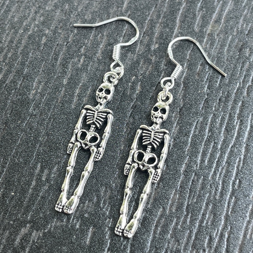 Skeleton Handcrafted 925 Earrings - Picture 1 of 2